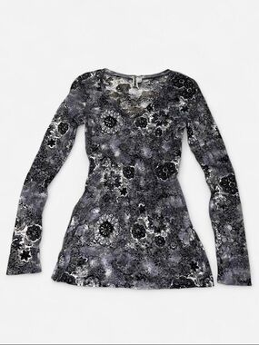 BKE VTG Y2K Sheer Floral Mesh Long Sleeve Top